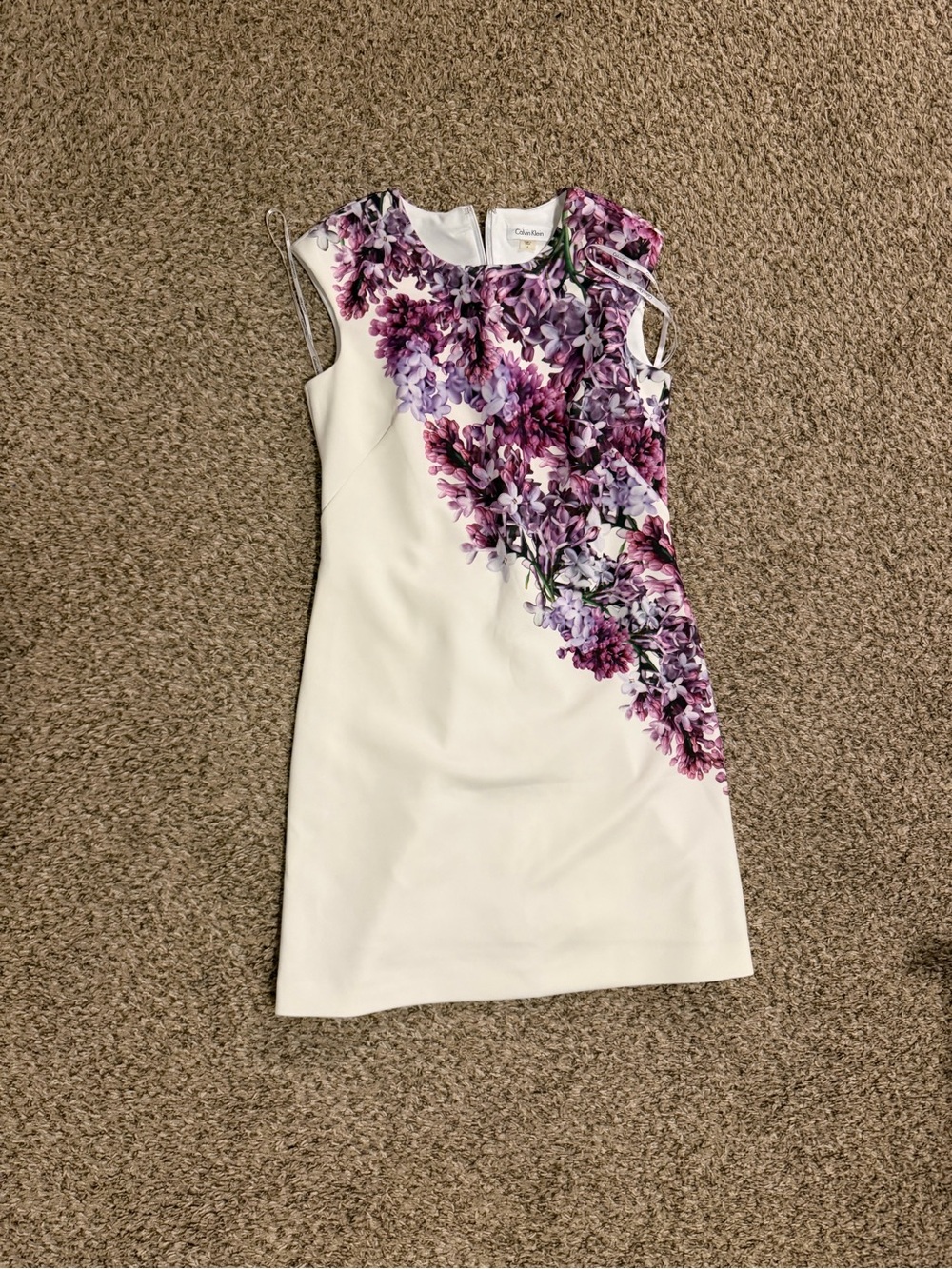 Calvin Klein White Mini Dress with Purple Floral Print